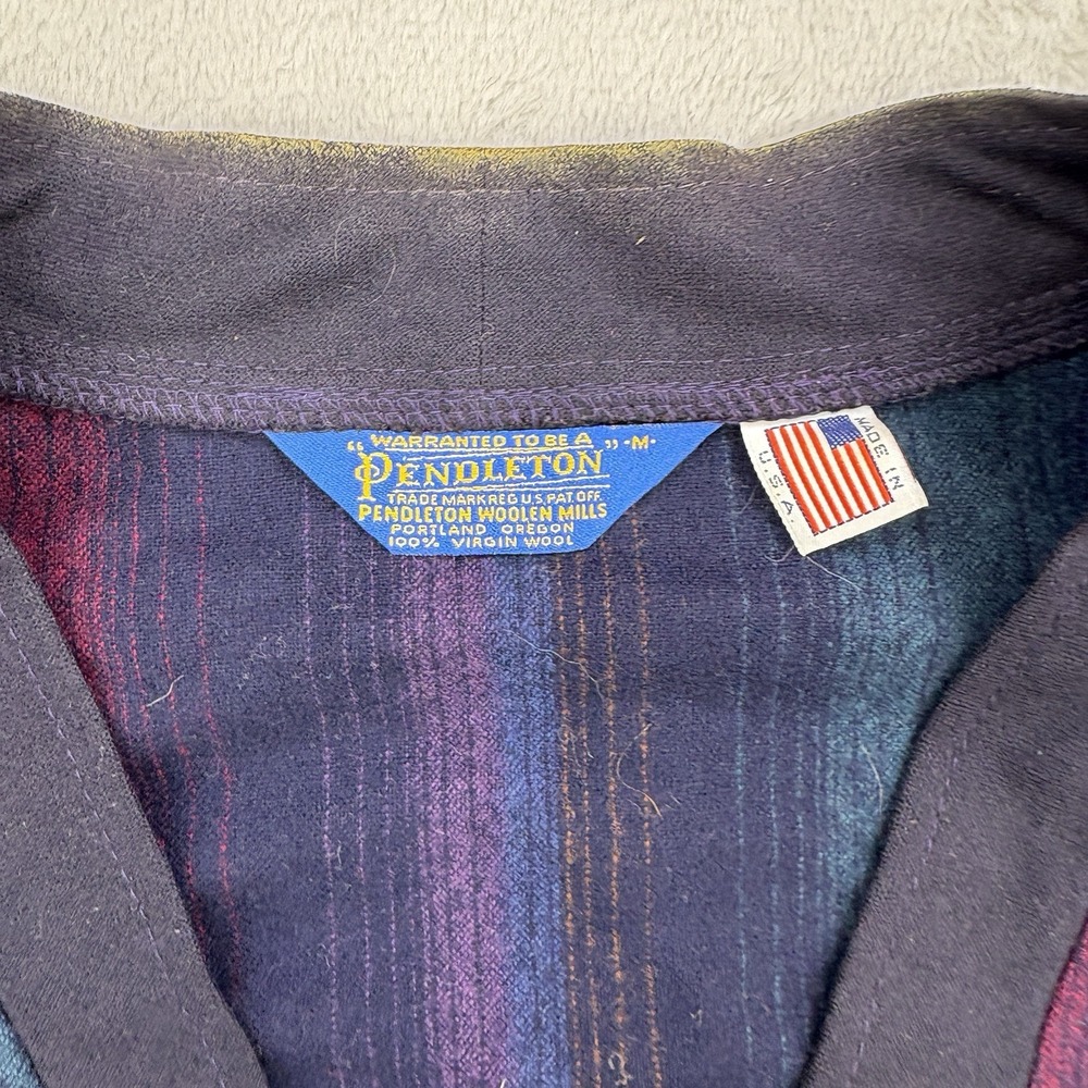 Vintage Pendleton Cardigan Mens Medium Striped Sweater 100% Virgin Wool USA Made - Picture 5 of 12